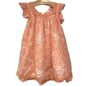 EttaVee Girls Sundress 3T Peach Floral Flutter Sleeve Lace Trim Bow Back Dress